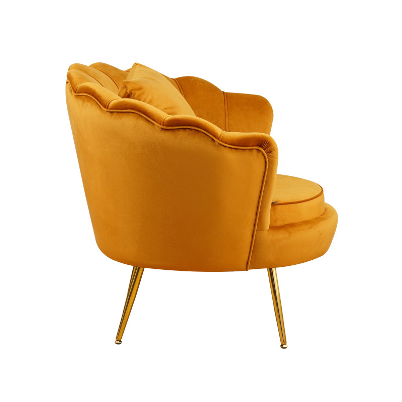 Poltrona Frida velluto senape gambe oro con cuscino elegante