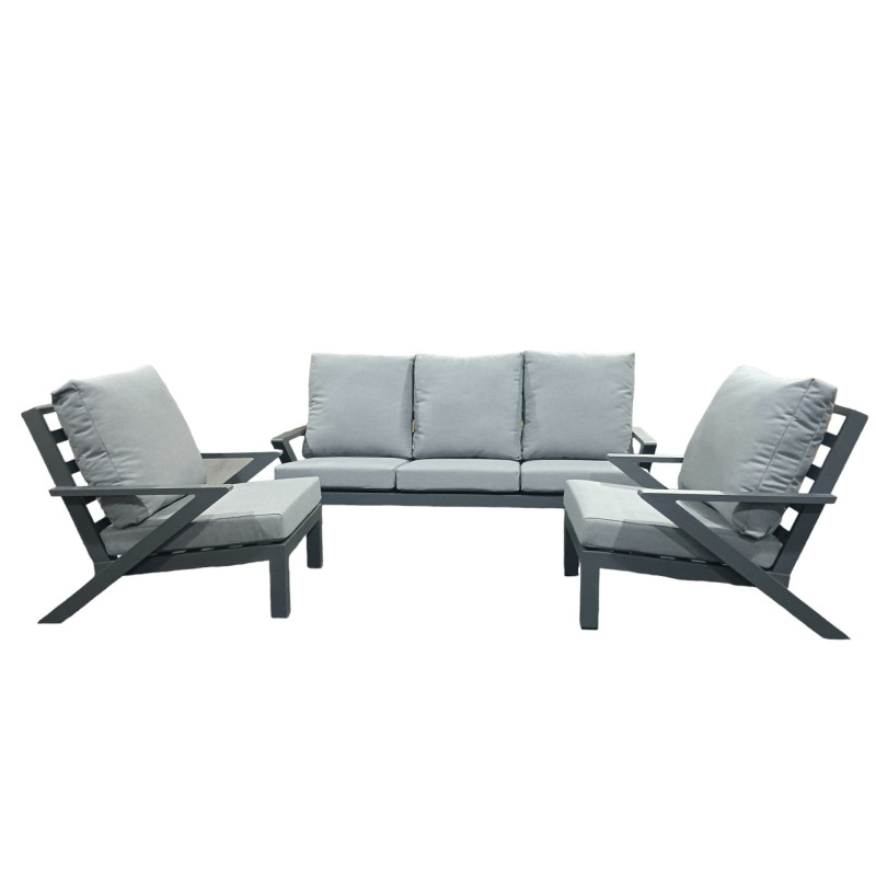 Set Malaga divano e 2 poltrone alluminio antracite giardino