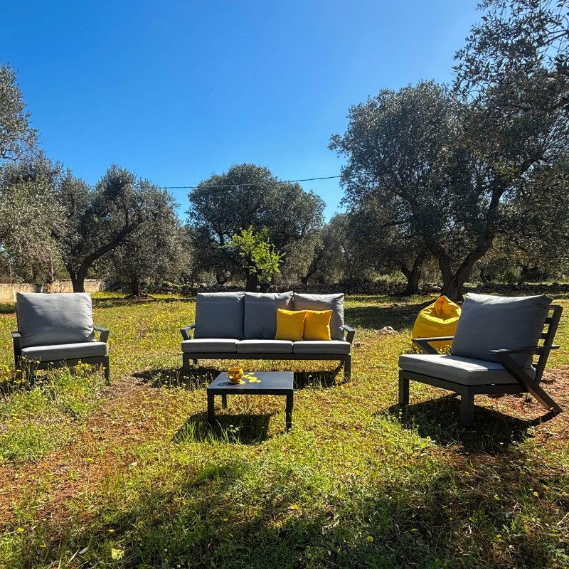 Set Malaga divano e 2 poltrone alluminio antracite giardino