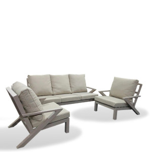 Set Malaga divano e 2 poltrone alluminio tortora da giardino