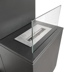 Zoom Camino a bioetanolo biocamino da terra Oslo in acciao nero L38xP38xH100