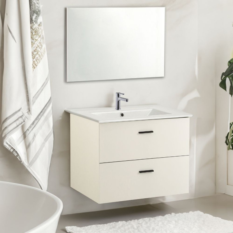 Mobile bagno sospeso Lario bianco 80x46x48 cm con lavabo e specchio
