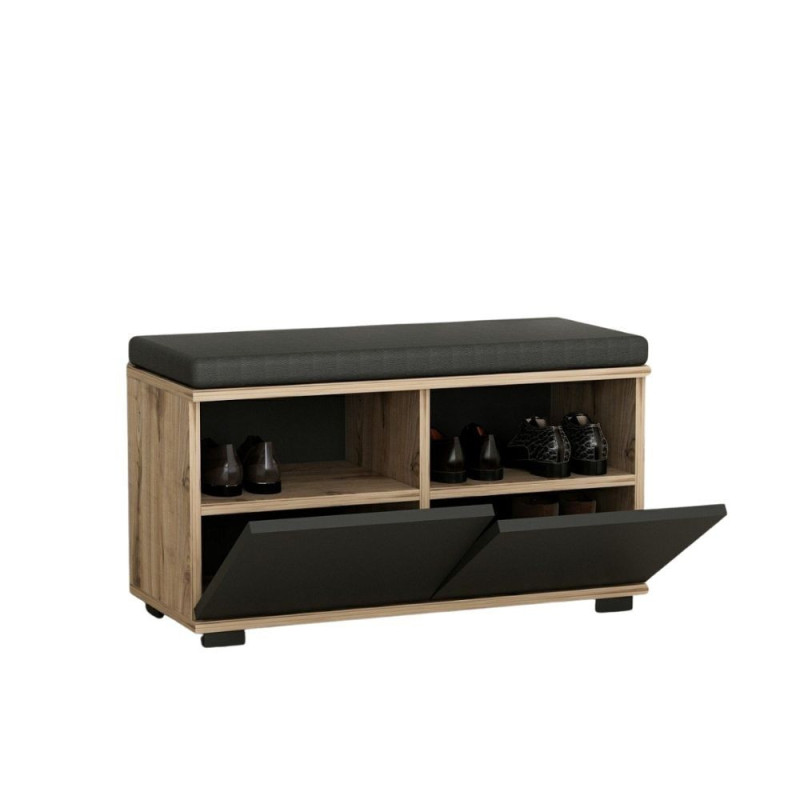 Scarpiera con pouff Dragoshoe noce e nero salvaspazio moderna