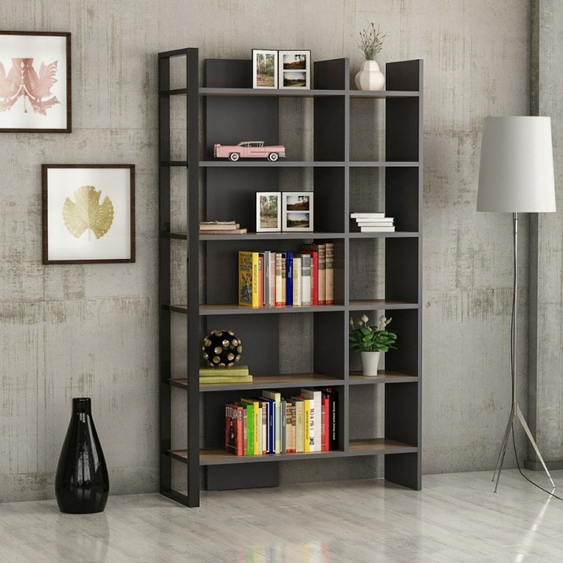 Libreria Leno antracite e ripiani noce 94x160 moderna e robusta