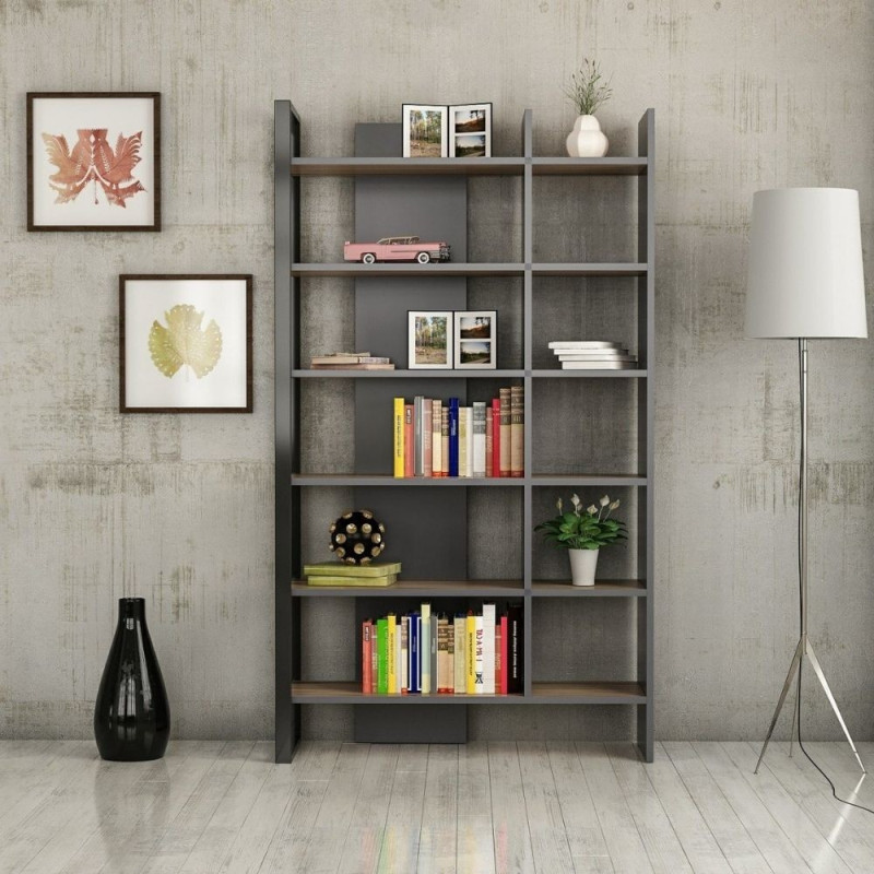 Libreria Leno antracite e ripiani noce 94x160 moderna e robusta