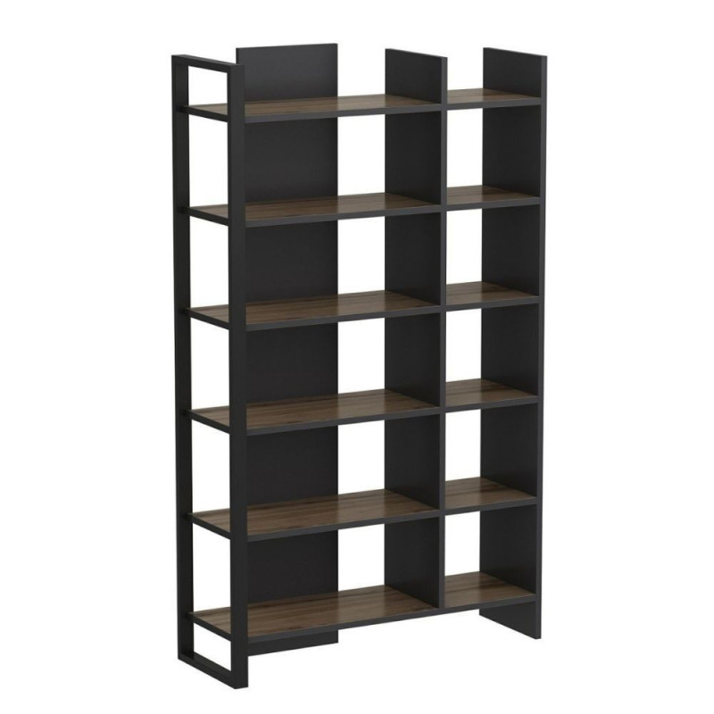 Libreria Leno antracite e ripiani noce 94x160 moderna e robusta
