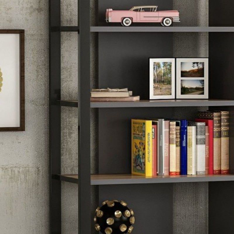 Libreria Leno antracite e ripiani noce 94x160 moderna e robusta