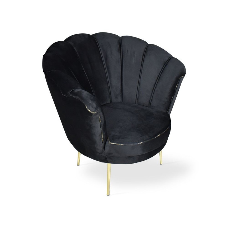 Poltrona Orel velluto nero piedini oro elegante per living