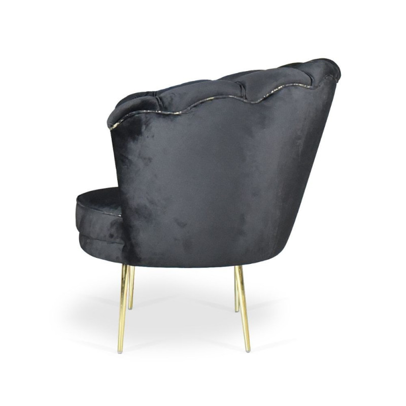 Poltrona Orel velluto nero piedini oro elegante per living