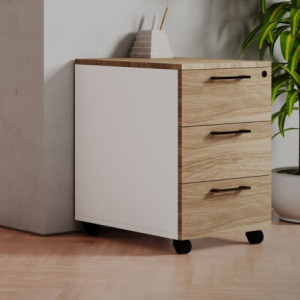 Cassettiera Ibisco ufficio bianco frassinato e noce naturale