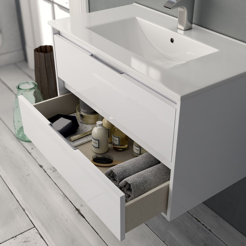 mobile bagno sospeso 60 cm bianco laccato lucido | levant...