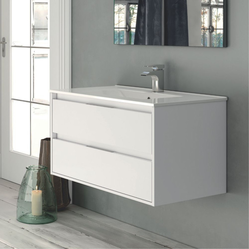Mobile bagno sospeso Bolton bianco lucido 80x45x48 cm 2 cassetti