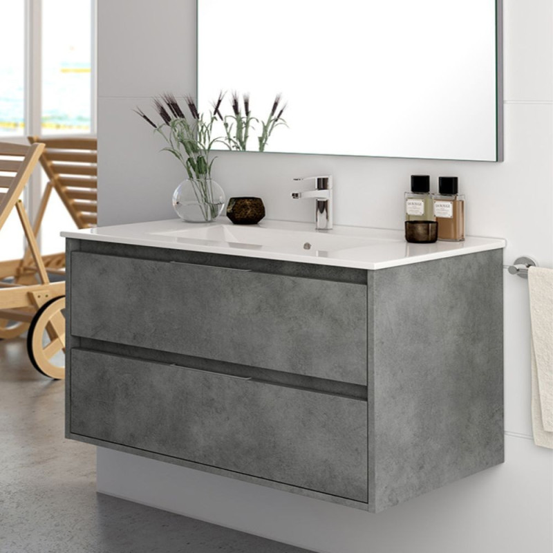 Mobile bagno sospeso Bolton cemento 80x45x48 cm 2 cassetti