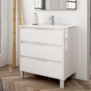 Mobile bagno Bolton 80x45x84 cm bianco con 3 cassetti moderno