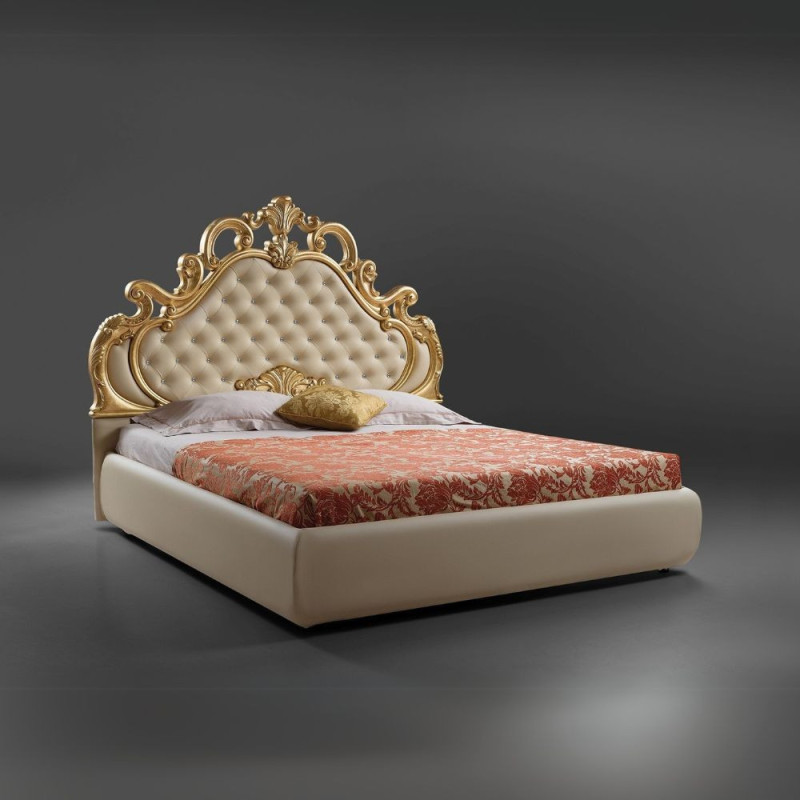 Letto matrimoniale Aleksandra barocco imbottito ecopelle crema