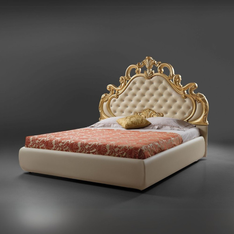 Letto matrimoniale Aleksandra barocco imbottito ecopelle crema