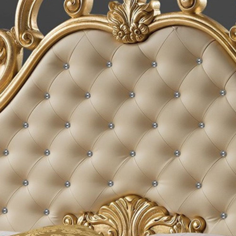Letto matrimoniale Aleksandra barocco imbottito ecopelle crema