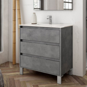 Mobile bagno Bolton 80x45x84 cm cemento con 3 cassetti moderno