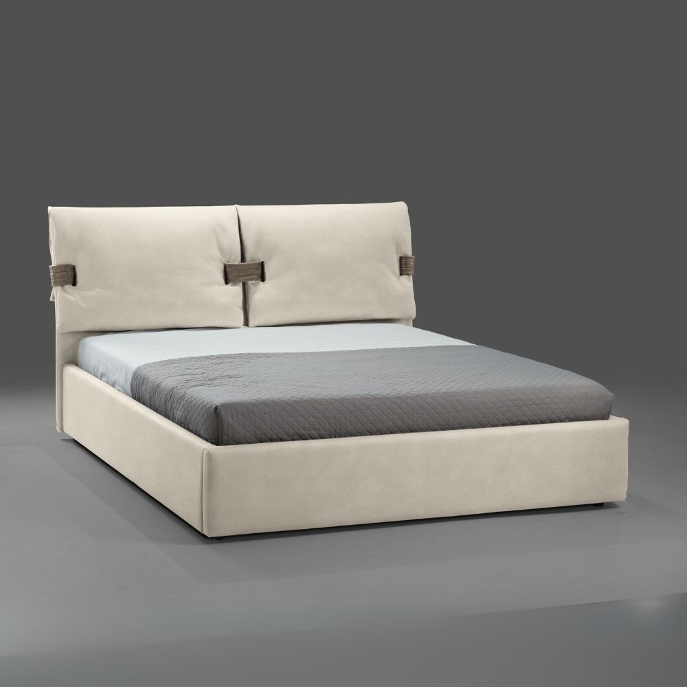 Letto matrimoniale contenitore Grenoble beige tortora tessuto