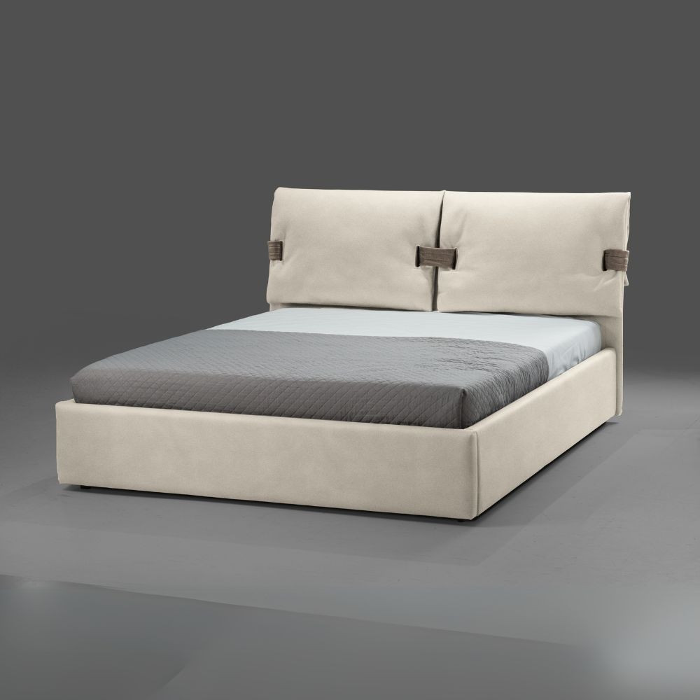 Letto matrimoniale contenitore Grenoble beige tortora tessuto