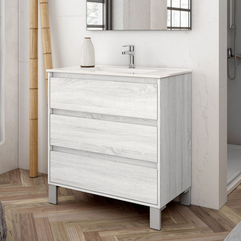 mobile bagno sospeso 80 cm rovere grigio ghiaccio | levan...