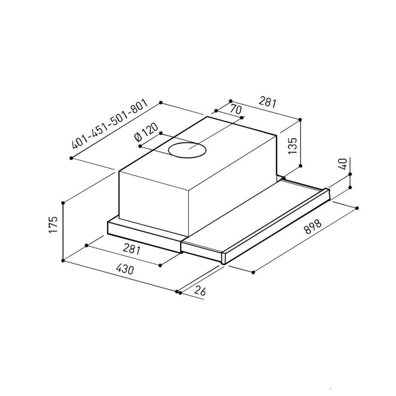 Cappa sottopensile Tecnowind Slim 90 cm grigio inox LED 3 velocità