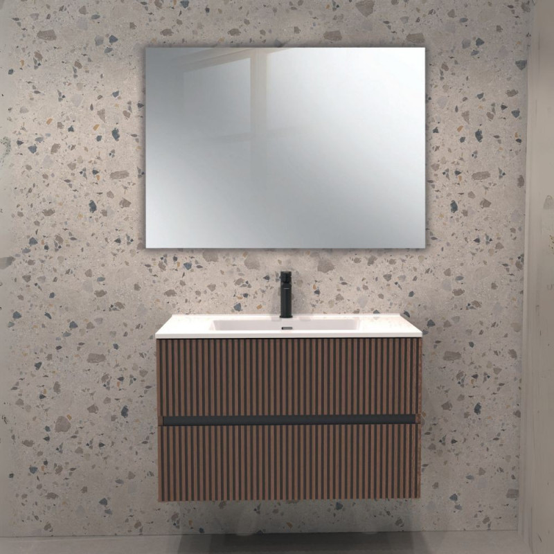 mobile bagno sospeso 80 cm noce effetto cannettato | leva...