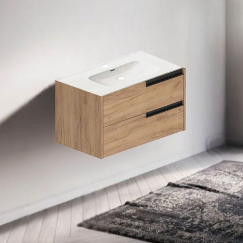 Mobile bagno sospeso Modular rovere miele 80x45x50 cm 2 cassettoni