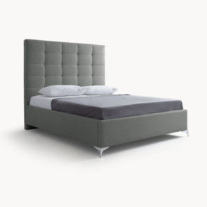 Zoom Letto matrimoniale Napoli Grande imbottito con contenitore in tessuto barrel 83 grigio chiaro con bottoni