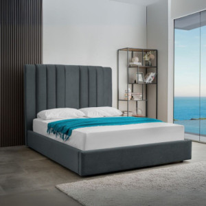 Letto matrimoniale Wilma contenitore blu pacific tessuto Vogue