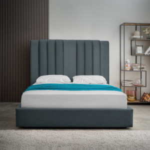 Zoom Letto matrimoniale Wilma imbottito con contenitore in tessuto Vogue 12 blu pacific