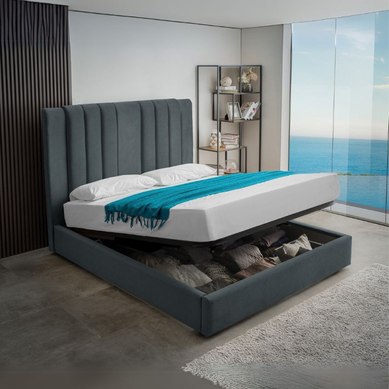 Letto matrimoniale Wilma contenitore blu pacific tessuto Vogue