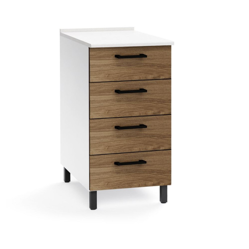 Cassettiera cucina 40x50x85 cm bianca e noce naturale moderna
