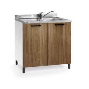 Sottolavello cucina 80x50 cm bianco e noce naturale con lavello