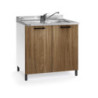 Sottolavello cucina 80x50 cm bianco e noce naturale con lavello