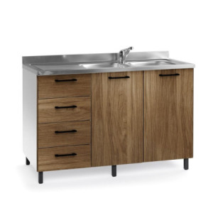 Sottolavello cucina 120 cm con cassettiera sinistra bianco noce