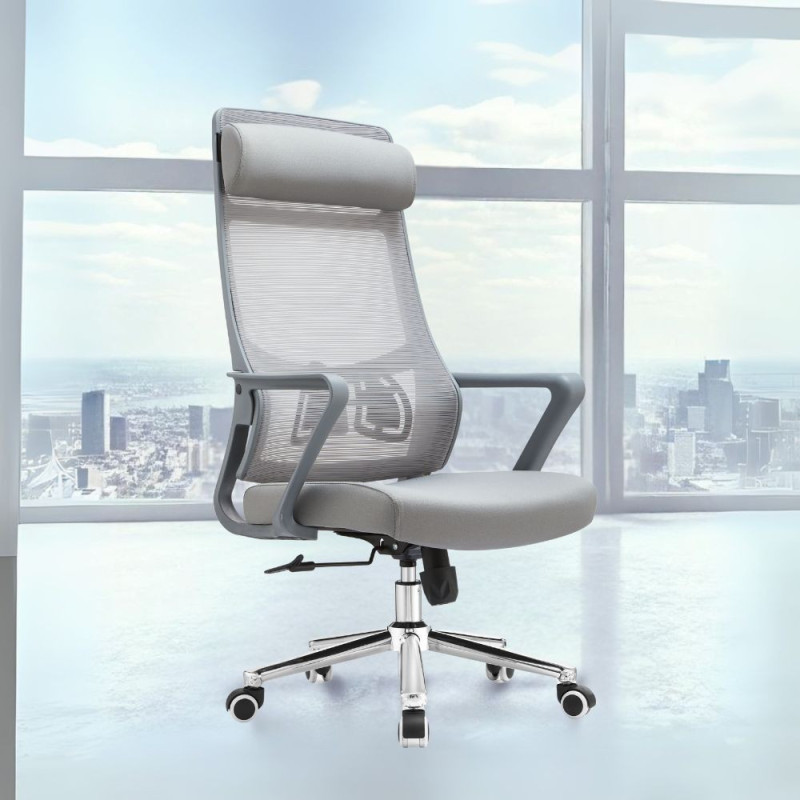 Poltrona ufficio Pasco grigia schienale alto e reclinabile ergonomica