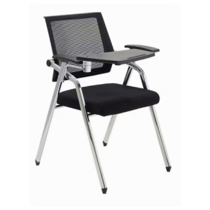 Set 3 sedie ufficio Loreto con tavolino ribaltabile nere moderne
