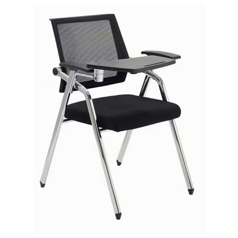 Set 3 sedie ufficio Loreto con tavolino ribaltabile nere moderne