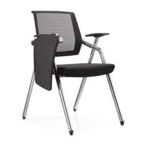 Zoom Set di 3 Sedie ufficio Loreto con tavolino ribaltabile, gambe in acciaio cromato e schienale in rete colore nero