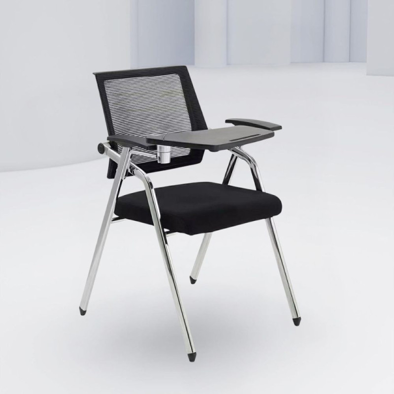 Set 3 sedie ufficio Loreto con tavolino ribaltabile nere moderne