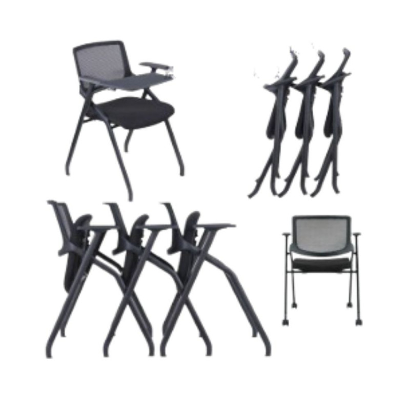 Set 3 sedie ufficio Loreto con tavolino ribaltabile nere moderne