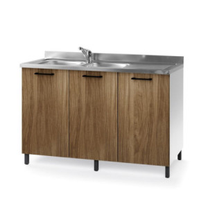 Sottolavello cucina 120 cm bianco e noce naturale con lavello