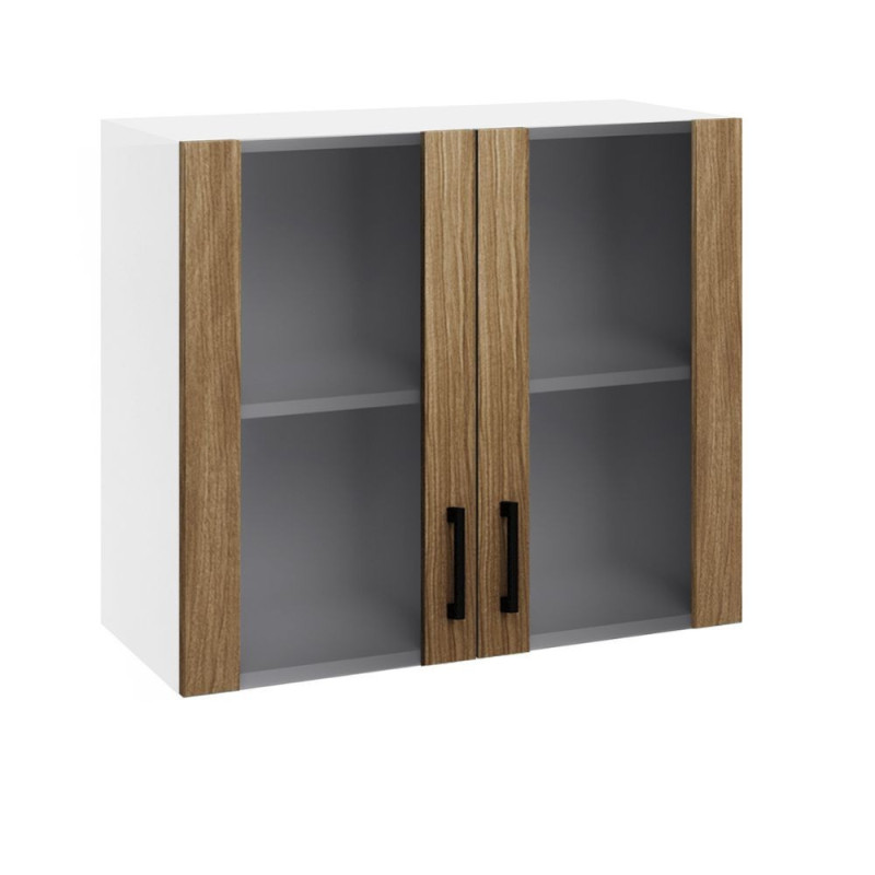 Vetrina pensile cucina 80 cm bianca ante noce naturale moderna