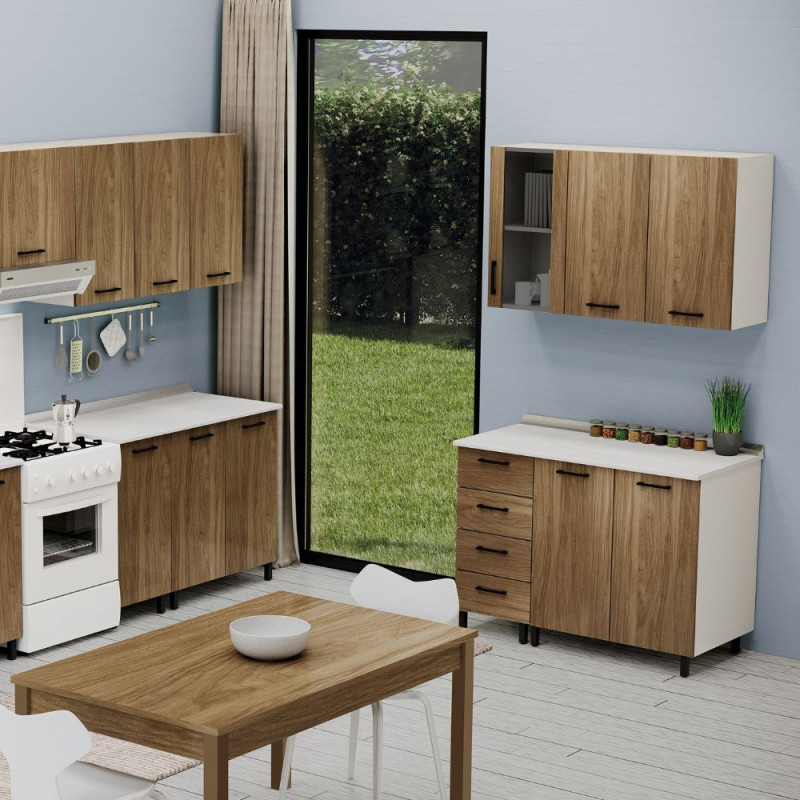 Pensile cucina 80x32x72 cm bianco e noce naturale moderno