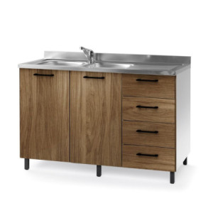 Sottolavello cucina 120 cm con cassettiera bianco noce naturale