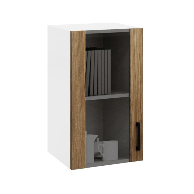 Vetrina pensile cucina 40 cm bianca anta noce naturale moderna