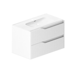 Zoom Mobile bagno sospeso Soho con due cassetti effetto cannettato colore bianco opaco 80x45x50 cm.