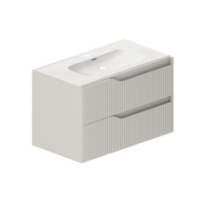 Zoom Mobile bagno sospeso Soho con due cassetti effetto cannettato colore cashmere opaco 80x45x50 cm.