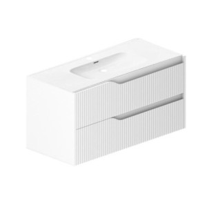 Zoom Mobile bagno sospeso Soho con due cassetti effetto cannettato colore bianco opaco 100x45x50 cm.